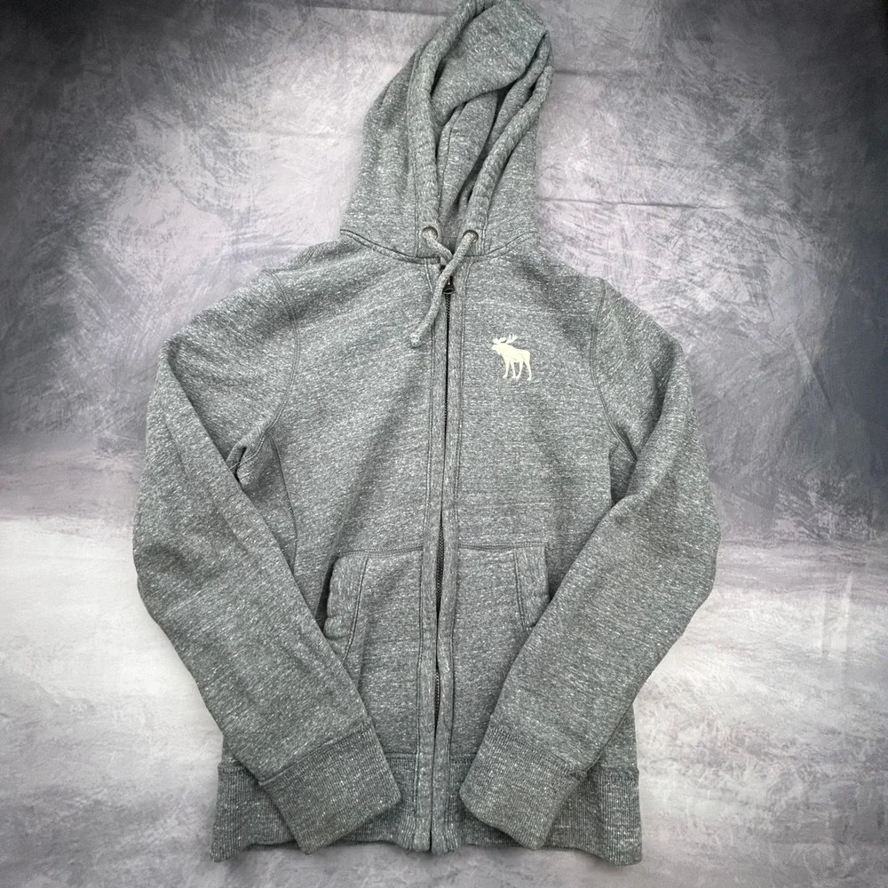 Abercrombie & Fitch Mens S Heather Grey Full Zip Hoodie Moose Logo‎ Y2K Vintage